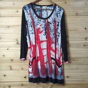 Parsley & Sage Top Womens XL Multicolor Art Blouse Black and Red Tunic